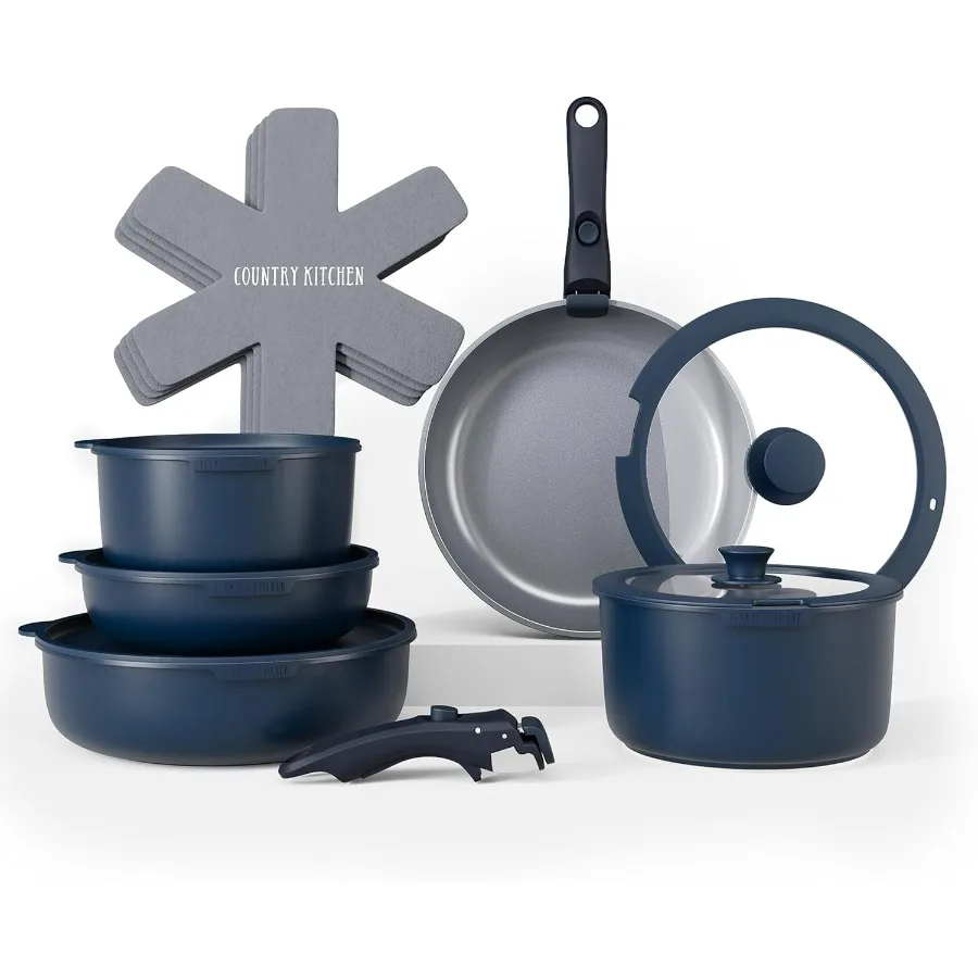 

Cookware Set with Removable Handle, Oven & RV Safe Pots and Pans Set, Denim, Original