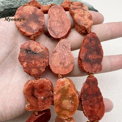 Irregular Large Natural Red Coral Slice Beads For DIY Jewelry Making MY230870