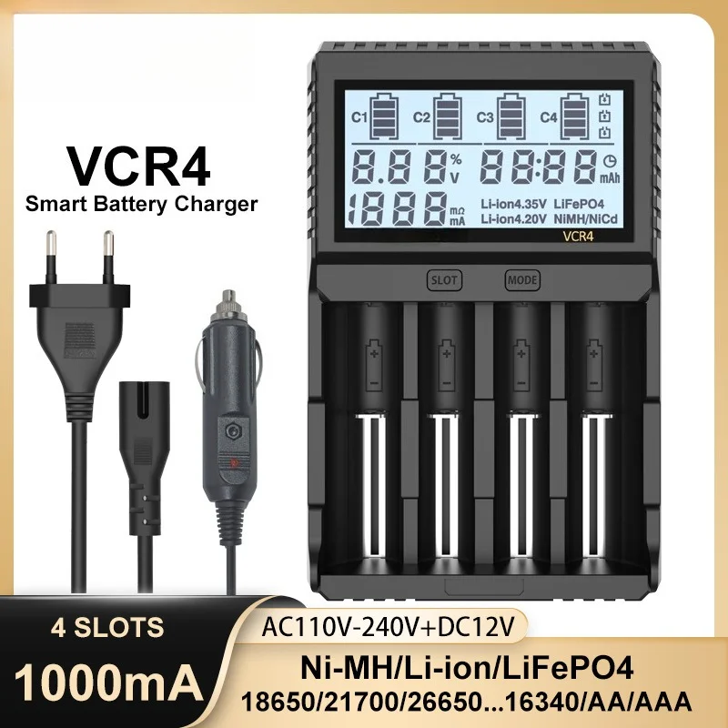 

Universal Smart Charger for 18650/26650/21700/18350 & AA/AAA Batteries Li-ion/NiMH Rechargeable with LCD Display Auto-Stop