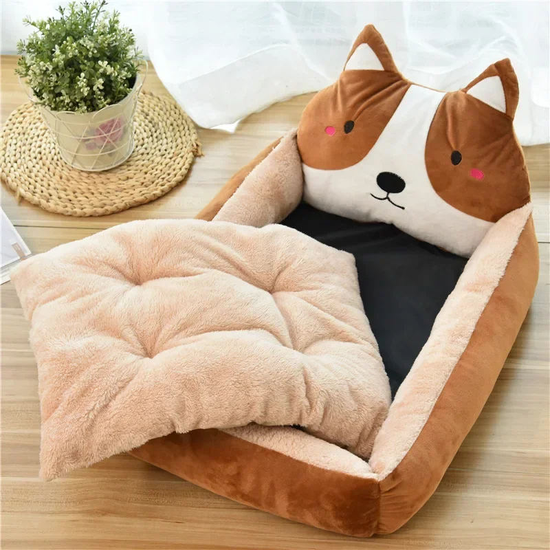 Soft Pet Sofa Cartoon Chai Dog Shaped Dog Beds Winter Warm Cat Sleeping Mat Plush Cushion Puppy Kitten Sofa Kennel Pet Supplies