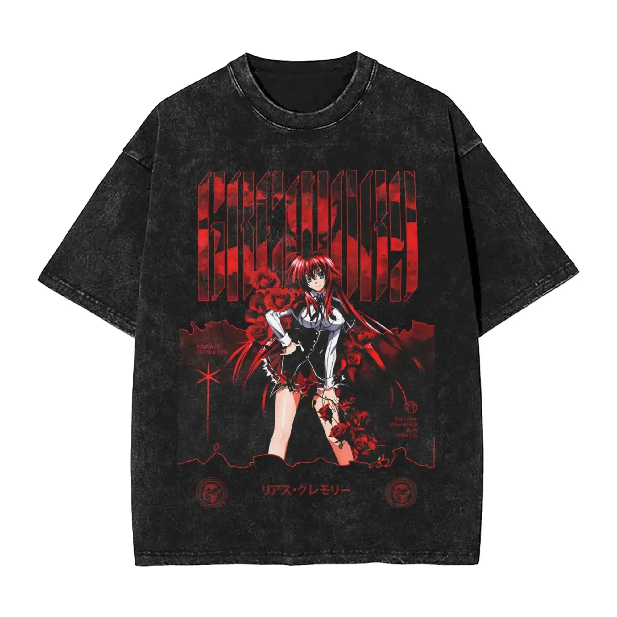 Hot Sale High School DxD Rias Gremory Merch Vintage Washed T-Shirt Women Men Streetwear Fashion Cotton Oversized Summer New Tee