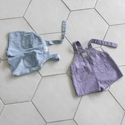 2026 Summer New Baby Boy Strap Shorts Infant Girl Cute Denim Overalls Toddler Sleeveless Romper Solid Baby Pocket Jumpsuit