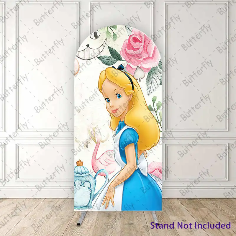 

Color Flowers Disney Alice In Wonderland Magic Princess Girls Arch Photo Backdrop Cover Birthday Party Background Decoration