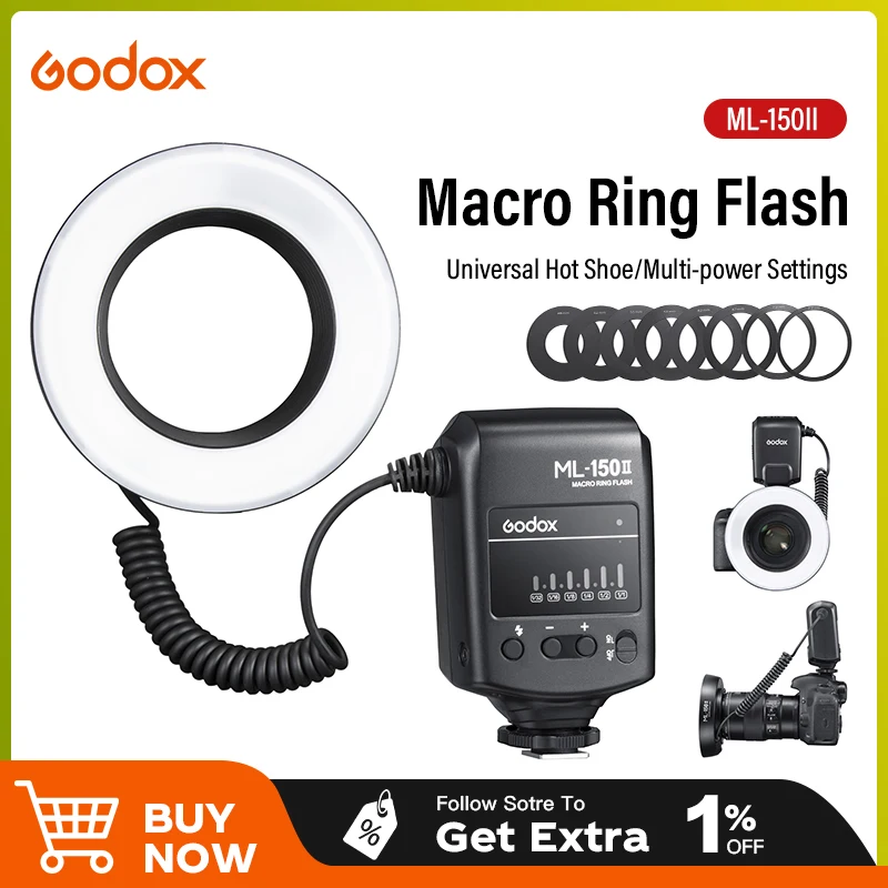

Godox ML150II Макросветодиодная кольцевая вспышка Speedlite GN12 5800K±200K для зеркальных камер Sony Canon Nikon Fuji Olympus Panasonic 5D 6D 7D
