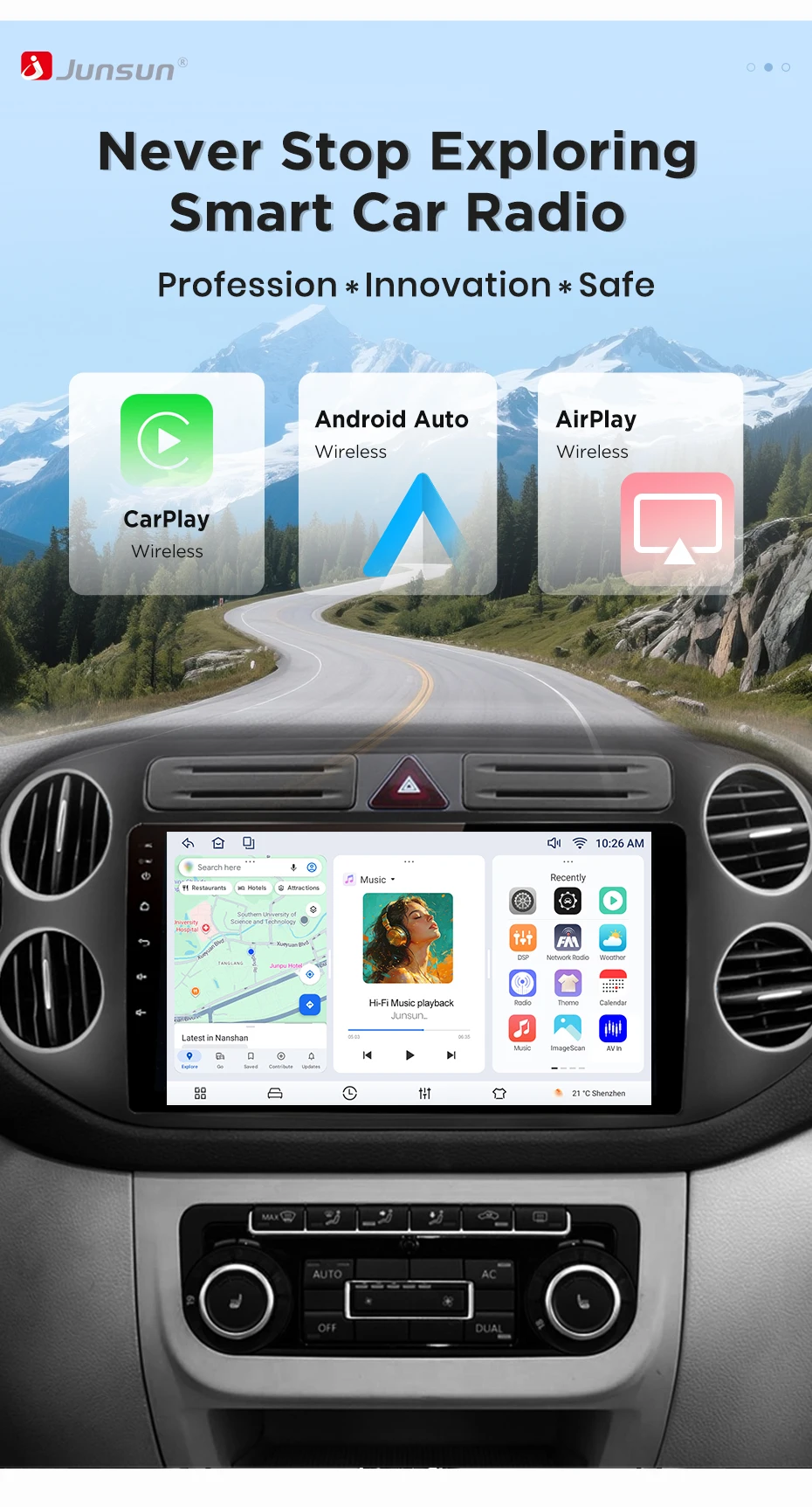 Android Autoradio für Volkswagen (VW) Tiguan Mk1 (5N) 2007-2016 Android GPS-Navigation, WiFi, DSP, RDS, BT, SWC, IPS-Touchscreen