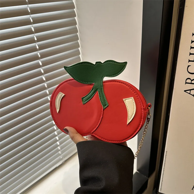 

Женская сумка через плечо, новинка 2025 года, сумка на одно плечо в форме вишни, милая и свежая сумка на цепочке из искусственной кожи с фруктами