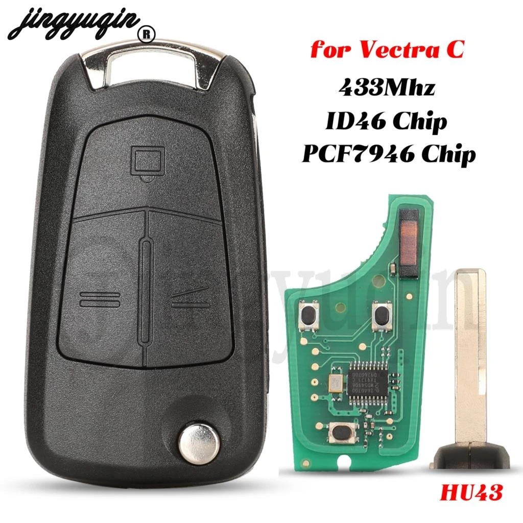 

jingyuqin For Opel Vectra C Signium 2005-2008 Fob Smart Remote Car Key 3 Buttons 433Mhz ID46 PCF7946 Chip Uncut HU43 Blade