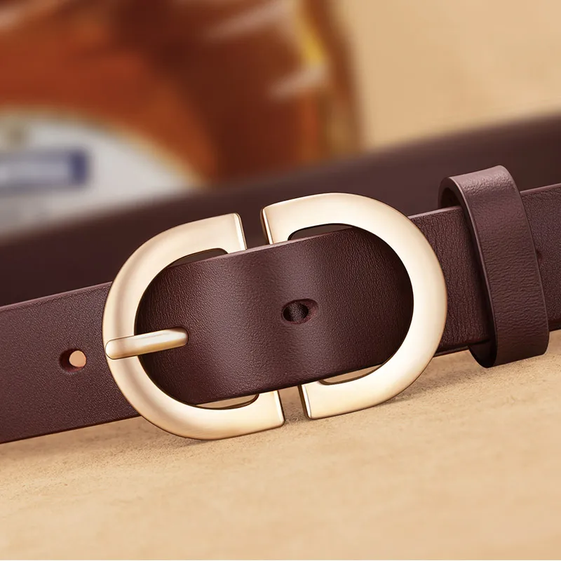 Women's fashionable belt, needle buckle style cowhide casual belt, personalized and versatile belt