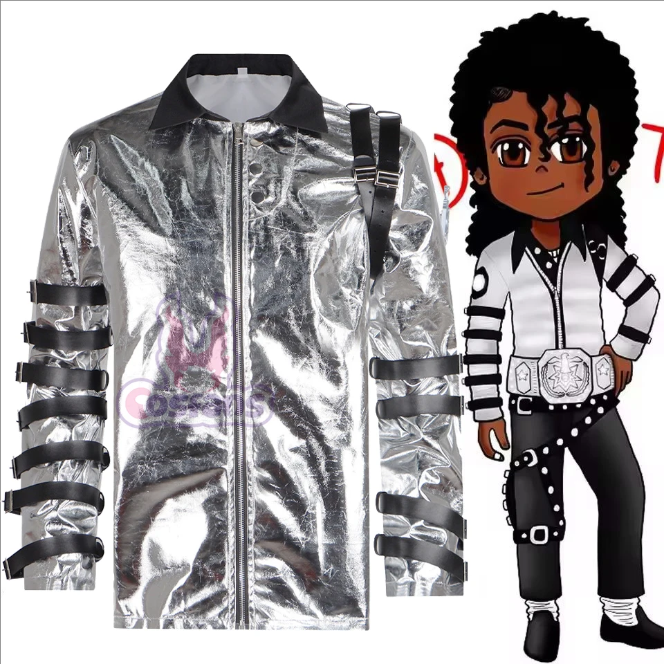 

Impersonator Michael Jackson Costumes Jacket BAD tour Silver Bodysuit Jacket Outerwear for Collection Halloween Stage Party Top