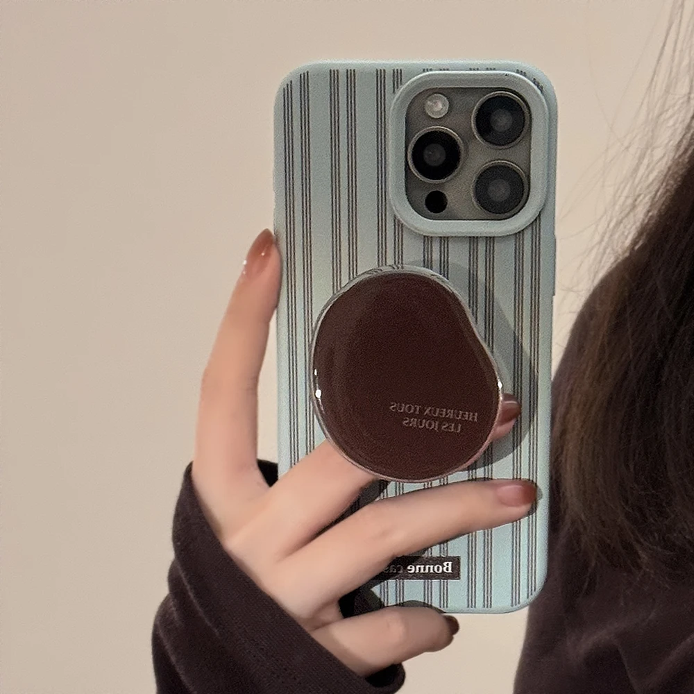 Simple Stripes Soft Phone Case For Apple iPhone 16 Pro 14 12 13 15 Pro Max Cover with Stand Holder Silicone Cute Cases For 15Pro