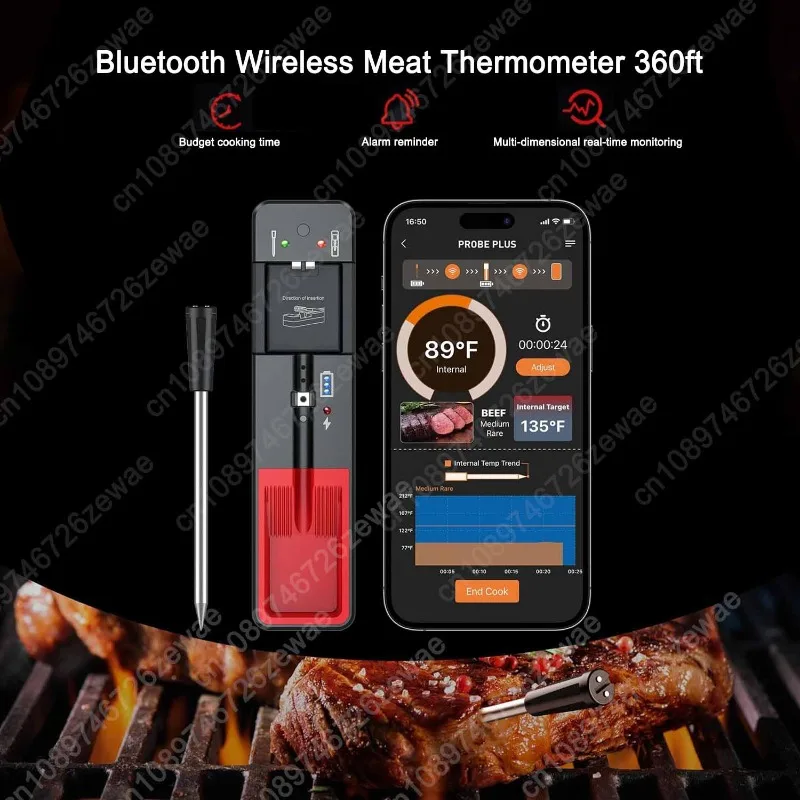 

Bluetooth Wireless Meat Thermometer 360ft, APP Alerts Digital Food Thermometer for Grill Smoker Oven BBQ Cooking Kitchen