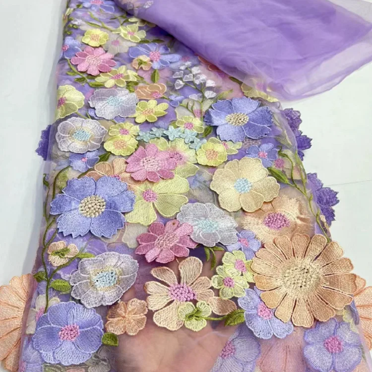 جديد متعدد الألوان ثلاثي الأبعاد العائمة زهرة شبكة نسيج الدانتيل والتطريز اليدوية لوليتا المرحلة تنورة اكسسوارات الزفاف #6