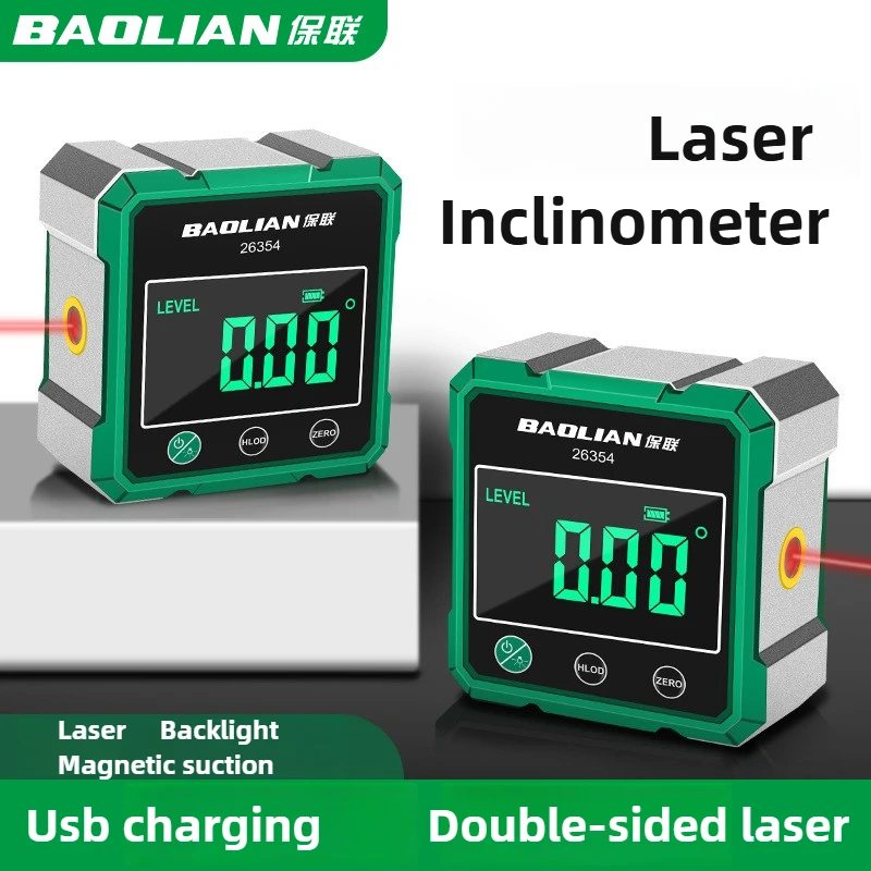 BAOLIAN No Laser / Laser Digital Protractor Angle Measure Inclinometer Magnetic Level Box Type-C Charging Angle Meter for Home
