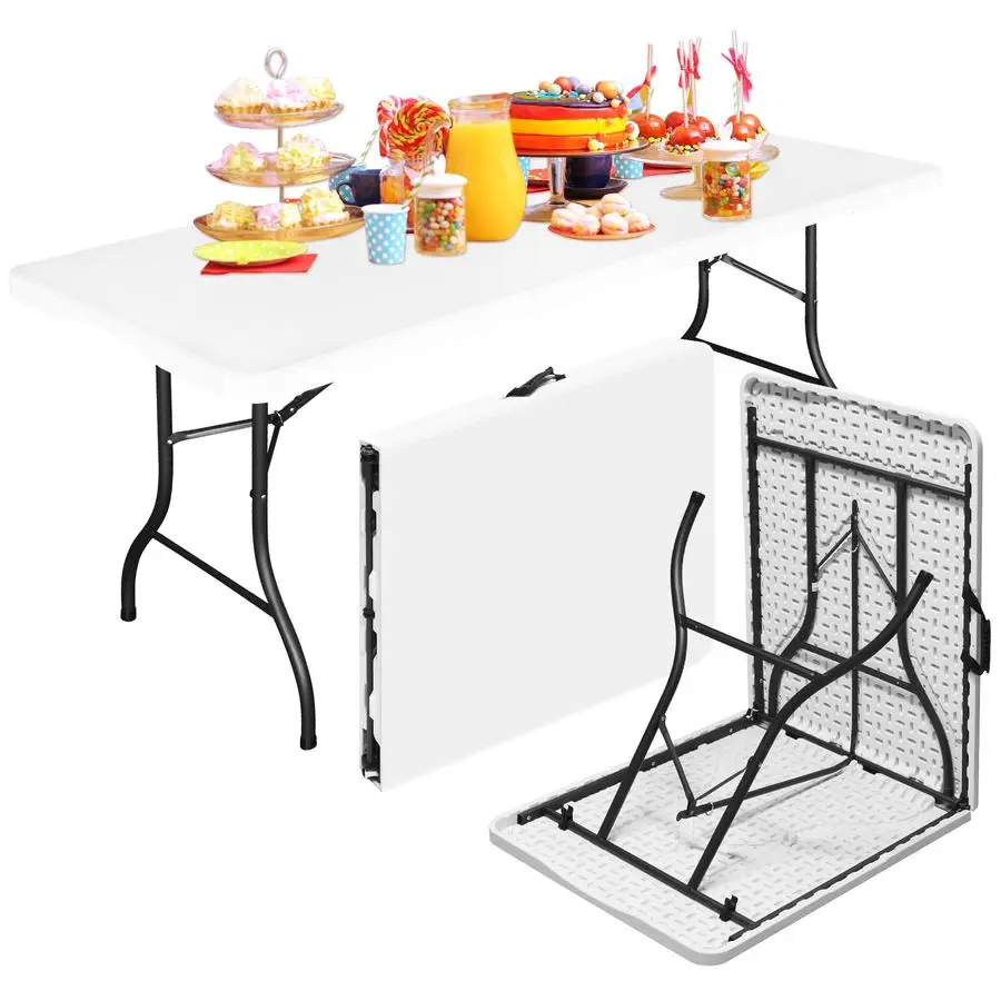

6FT Folding Tables Heavy Duty White Foldable Table, MultiFunctional Fold up Table for Outdoor Camping Picnic Parties, Indoor Eve