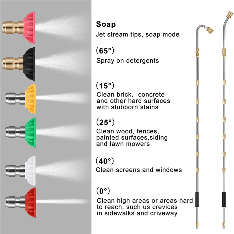

AA49 14Pieces Pressure Washer Extension Wands 10Ft Replacement Lance, Curved Rod 30 Or 120 Degree, 12Pieces Spray Nozzle Tips