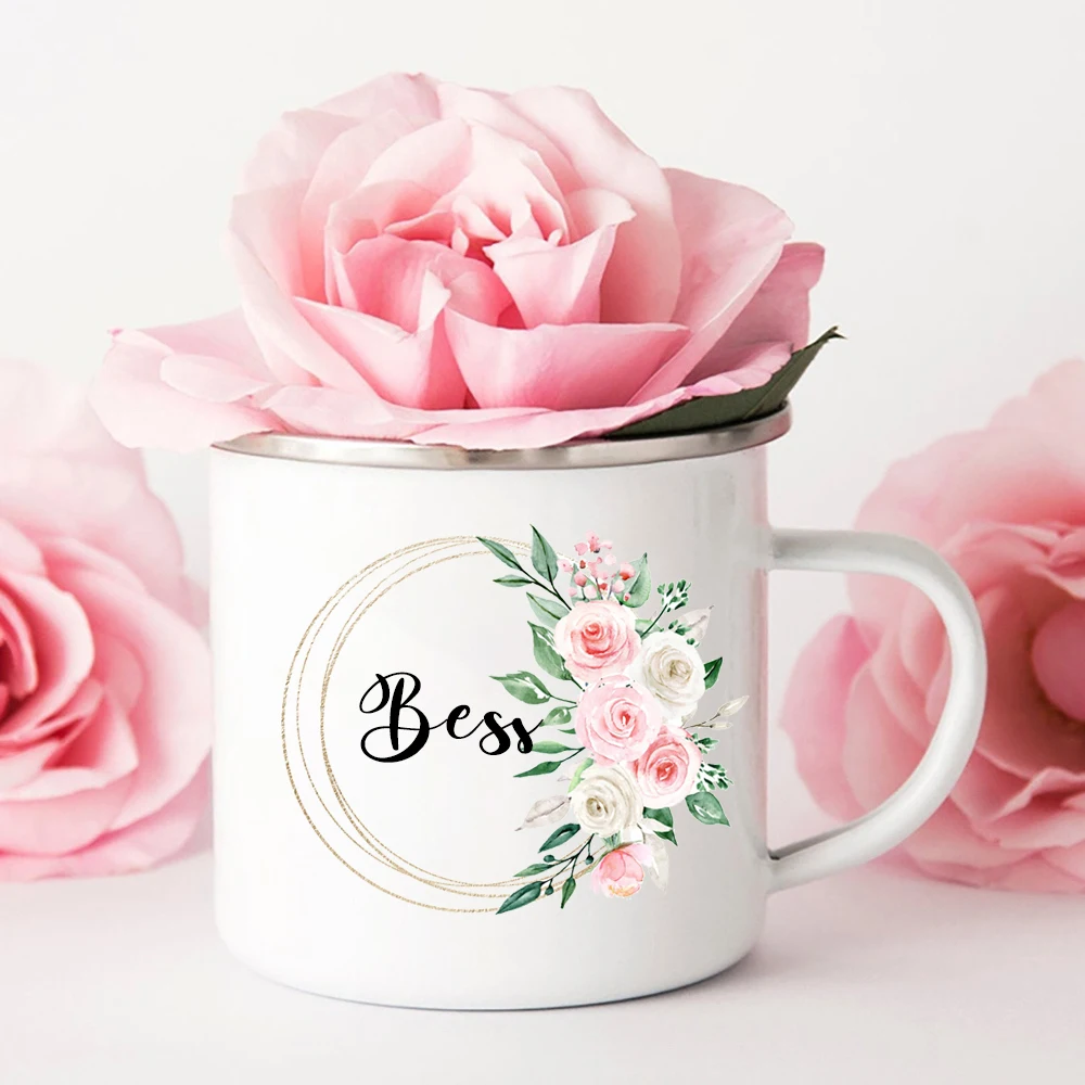 

Personalized Flower Customized Name Print Enamel Mark Cup Proposal Single Party Decoration Valentine's Day Christmas Gift To Her