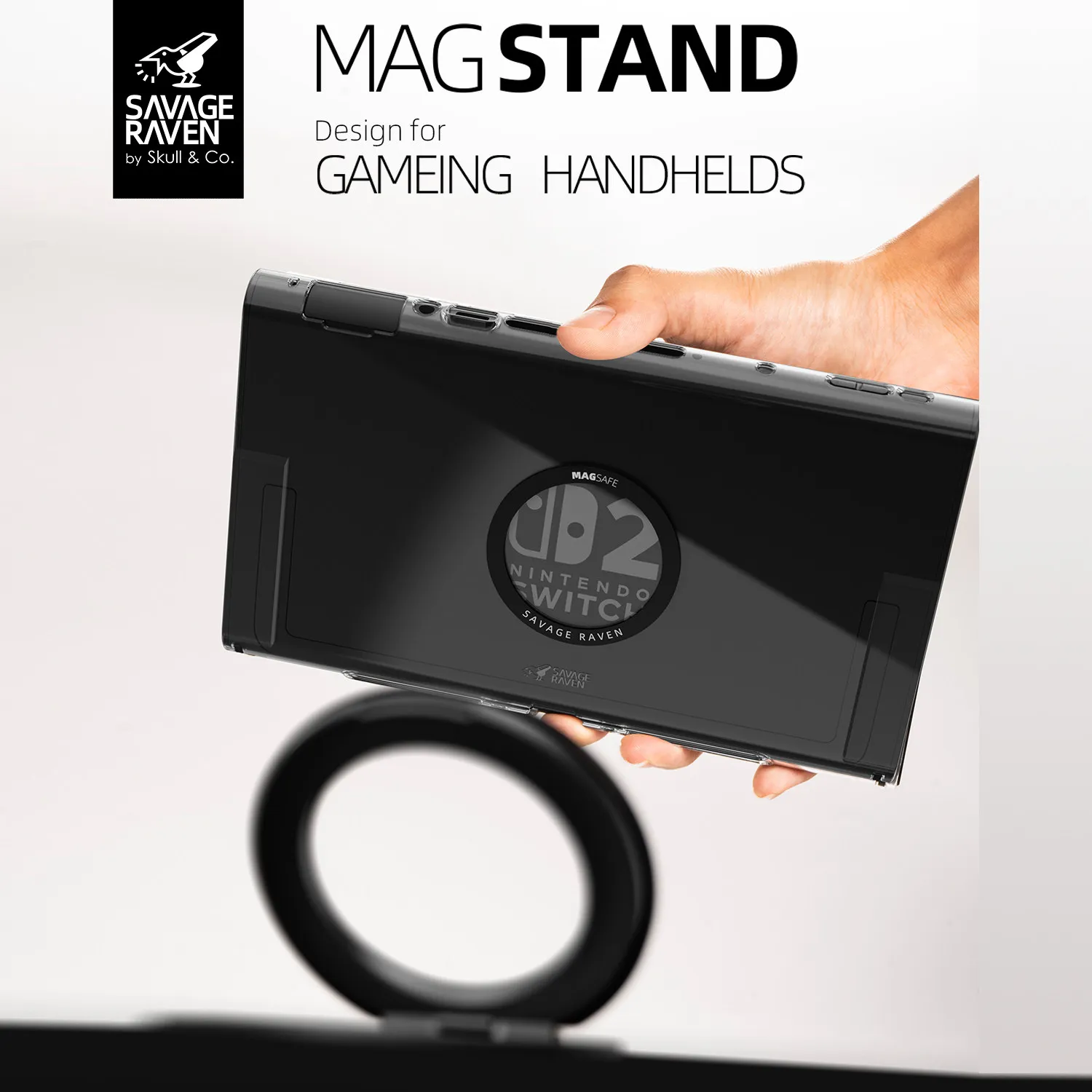 Support magnétique personnalisé Skull Co Savage Raven, anneau de doigt magnétique, support MagRing, autocollant, pour Switch 2, Steam Deck, ROG Ally, Apple