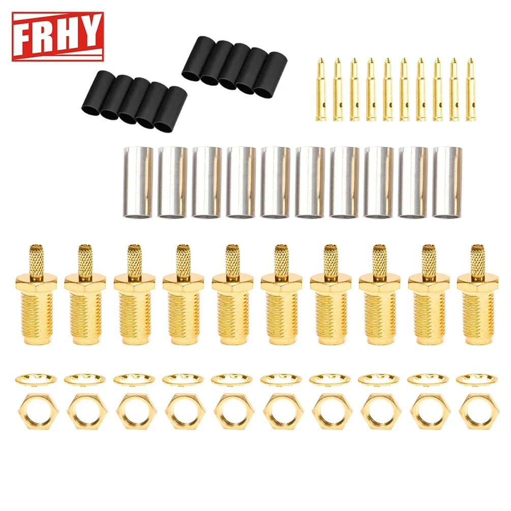 10 قطعة SMA ذكر/أنثى RF مجموعة موصلات محورية-50Ω محطات تجعيد لكابلات RG316/RG174 + أنابيب الانكماش الحراري