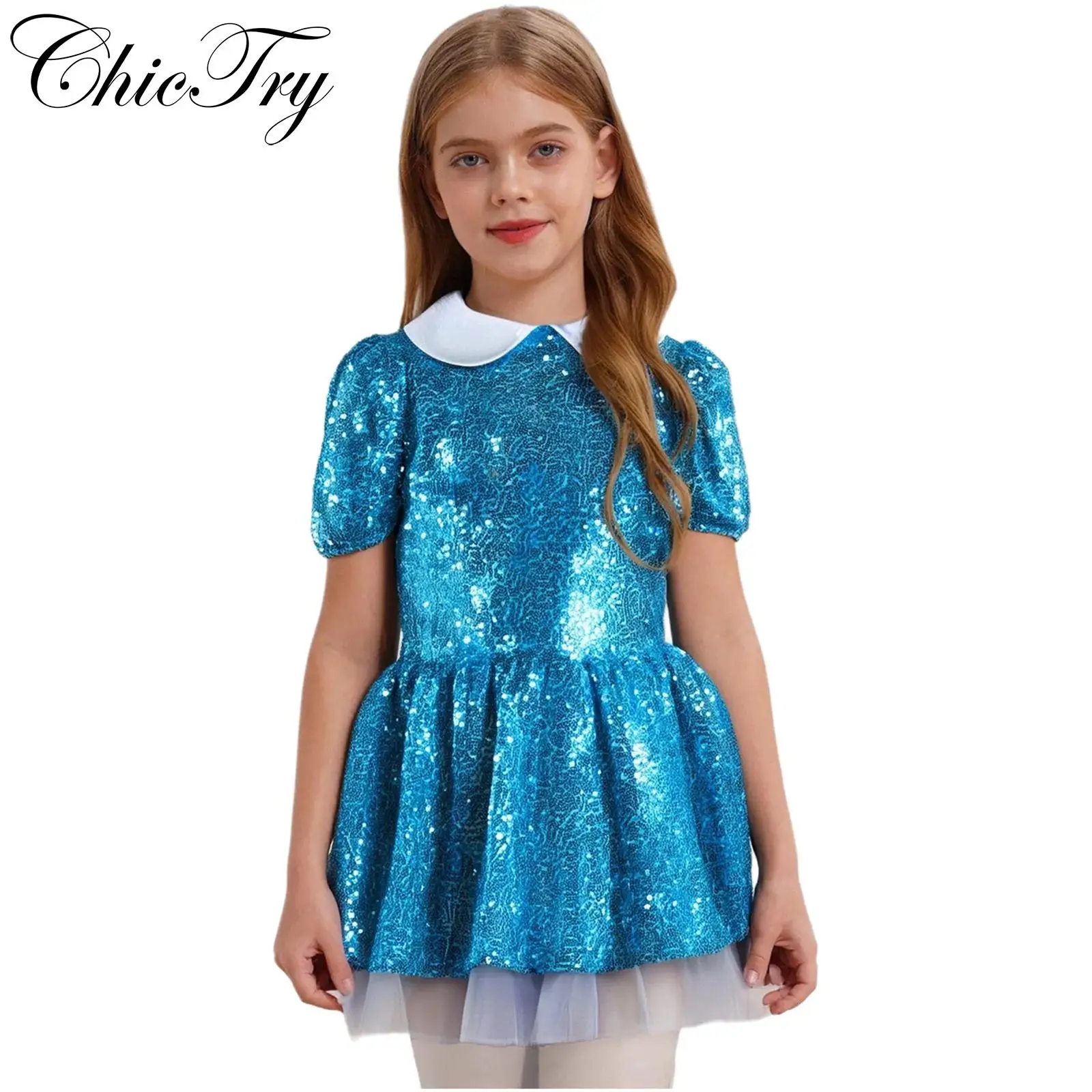 

Kids Girls Wonderland Princess Cosplay Costume Halloween Dress with Puffy Skirt for Carnival Themed Parties Fairy Tale Dress Up