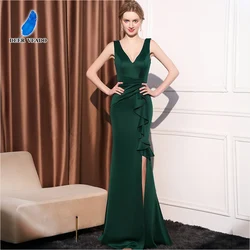 DEERVEADO Soft Satin Evening Dress for Woman Elegant Mermaid Slit Formal Dress Prom Gown Special Occasion Party Dresses 2024