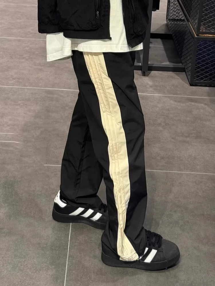 

Американские сложенные цветные полосатые прямые рабочие брюки, мужские длинные брюки премиум-класса с драпировкой Qui Dry Autumn Design Sensation