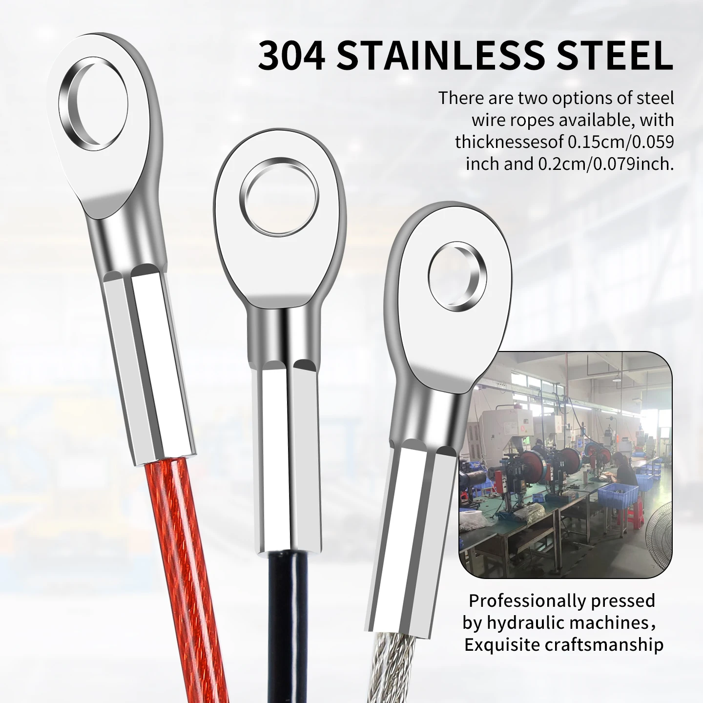 2-3mm Stainless Steel Wire Safety Rope, PVC Coated Rope, M4/M5/M6 Fisheye Terminal Block, Metal Safety Rope - view 4