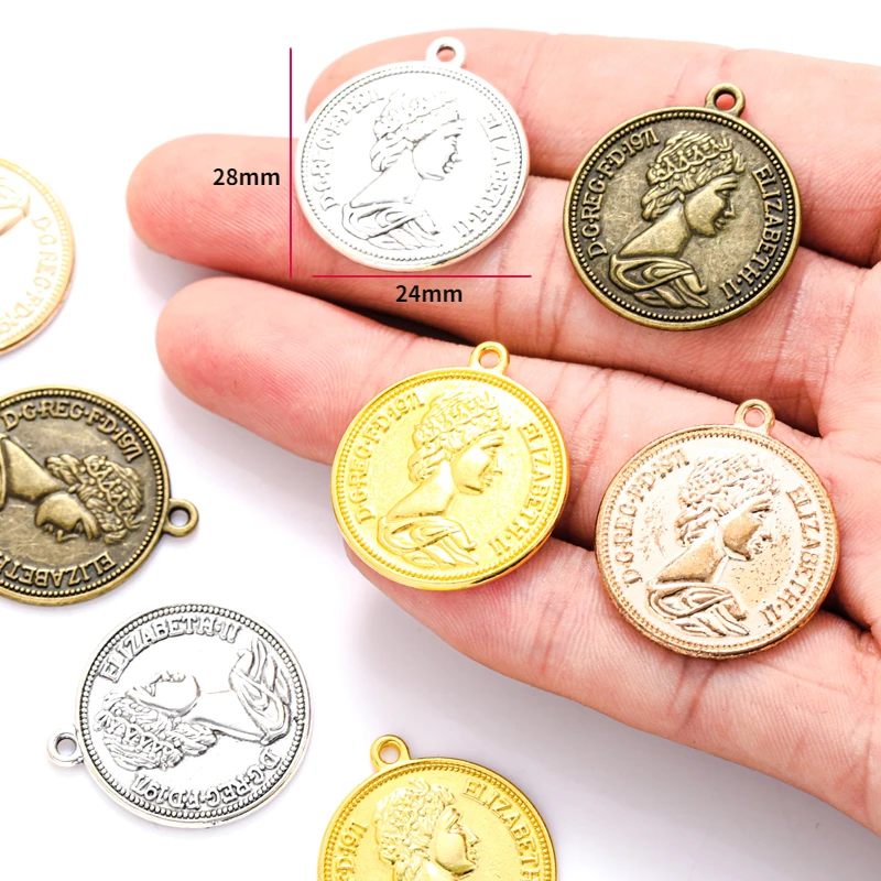 8 pcs Coin Charms Antique Bronze round metal pendant DIY Jewelry Making 28*24mm J414