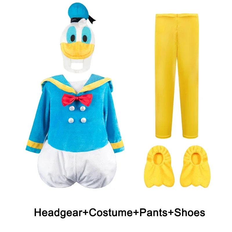 Fato de Cosplay infantil com chapéu e sapatos, pato, azul, pato, roxo, margarida, festa de Halloween