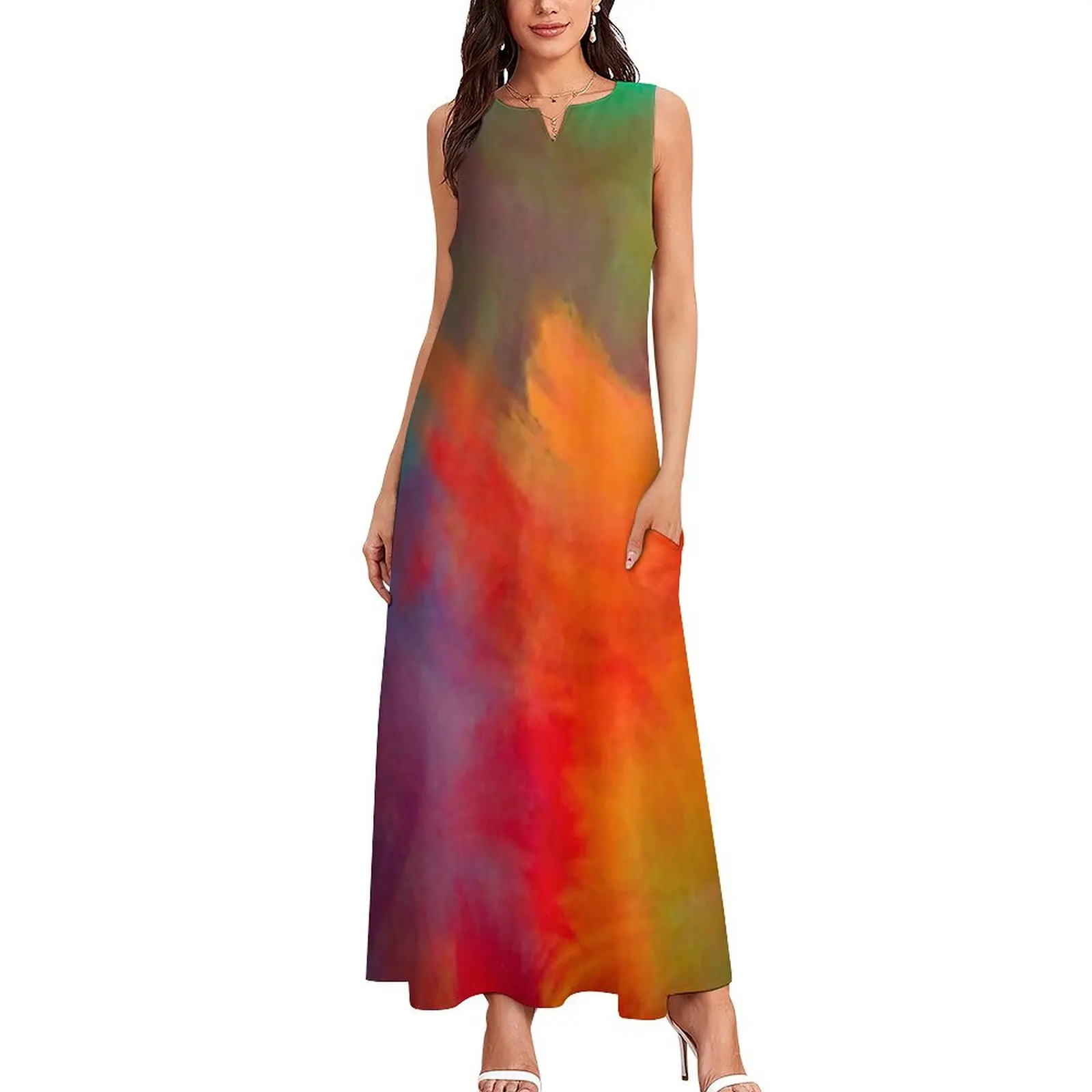 Abstract Colorful Paint Strokes Long Dress Womens dresses elegant dresses plus sizes Female clothing Dress