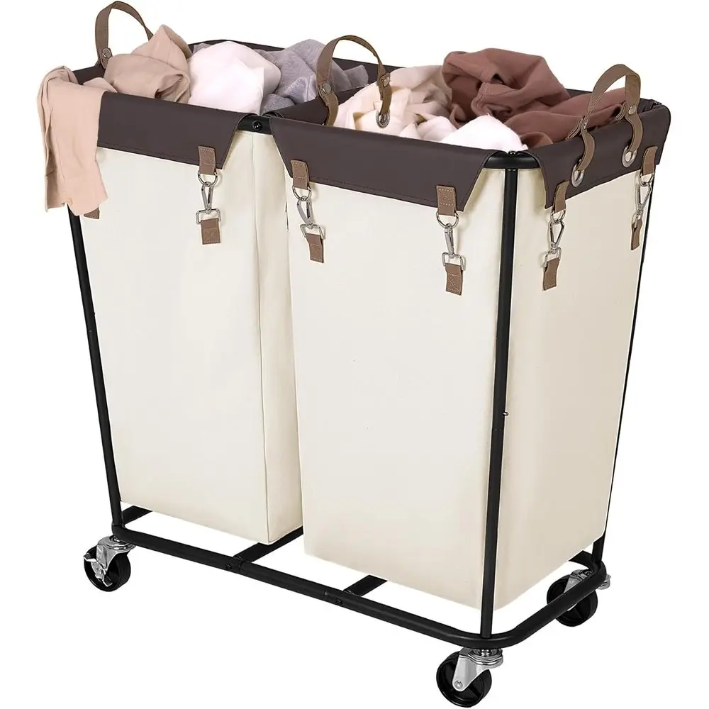 

Double-Sectioned Rolling Laundry Hamper with 280L Capacity - Beige
