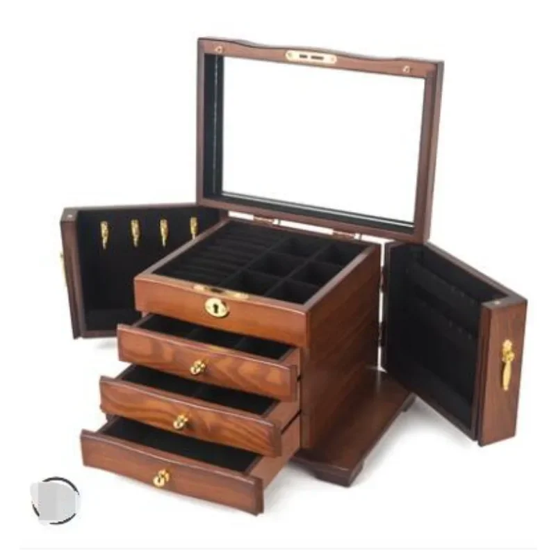 Wooden Jewelry Box, Retro Wood Cosmetic Organizer, Storage Box with Lock, Special Offer Case, Elegant Trinket Box