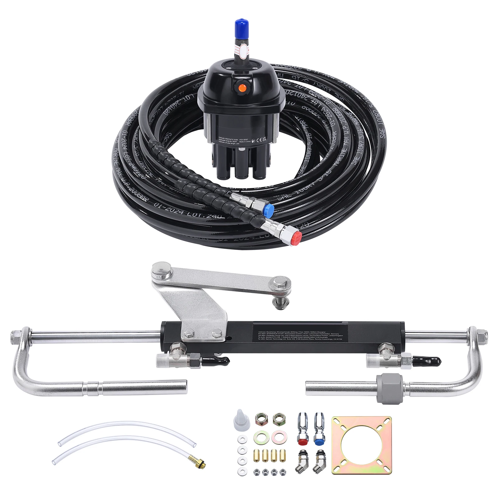 SucceBuy hydraulische buitenboordstuurset 90 pk/150 pk/300 pk en helmpomp en 24 ft/26 ft slang voor boten met één station - afbeelding 2