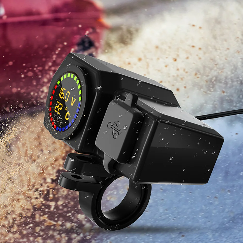 

Motorcycle Dual Usb Type-C Ports 70Cm Cord Color Screen Voltmeter Fast Charging For Phone Handlebar Mount Adapter