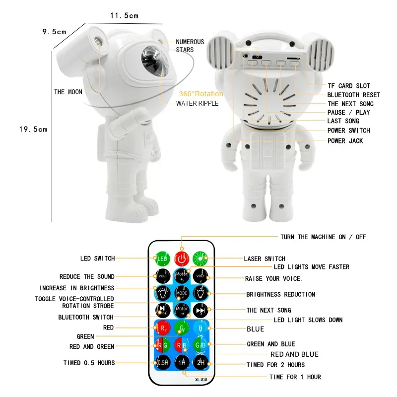 Luz nocturna de galaxia mejorada, proyector de cielo de techo con temporizador y Altavoz Bluetooth remoto, astronauta, nebulosa estrellada, luna