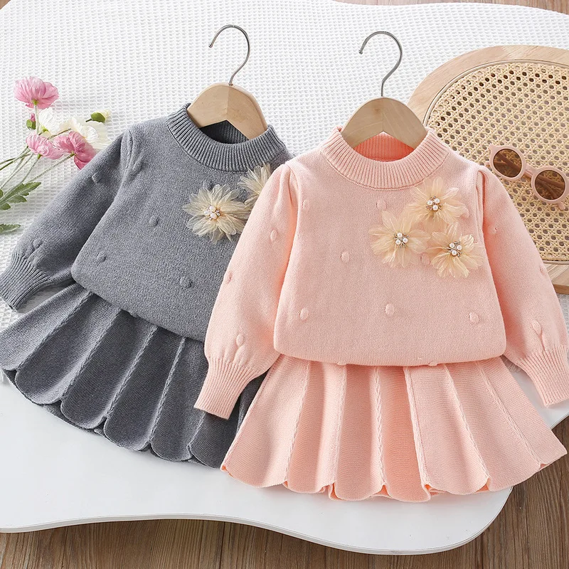 New Korean version girls small fragrant style sweater cardigan set skirt womens treasure foreign style knitted round neck jacket