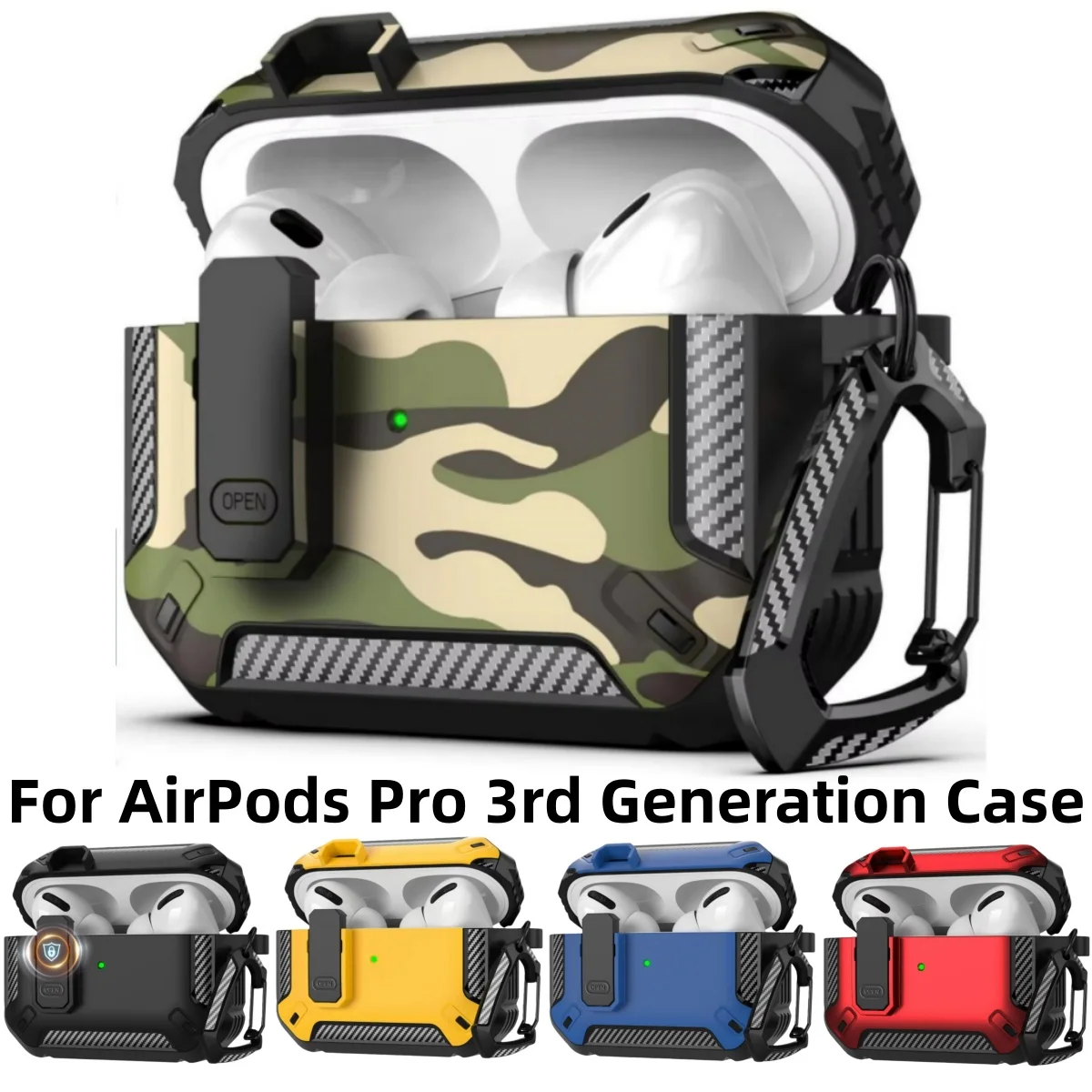 Camo Green for AirPods Pro 3 Case Cover with Lock for Men Military Rugged Full Body Shockproof Protective Case for AirPods Pro 3
