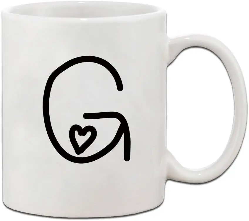 G Love Hearts Initial Monogram Personalized Letter G Ceramic Mug Coffe Cup Holiday Christmas Hanukkah Gift For Men & Women