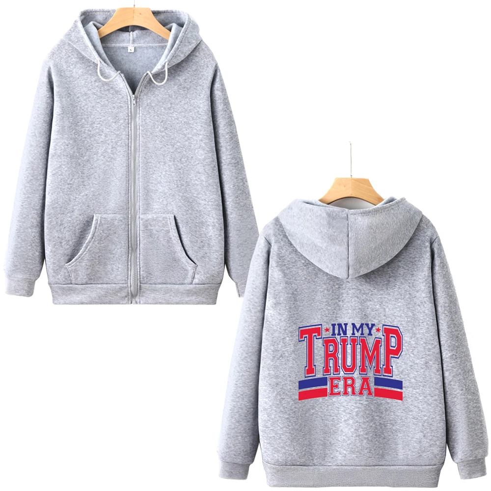 IN MY TRUMP ERA Hoodie New 2025 President Text Printing Zipper Sweatshirts Suitable Winter Gifts For Trump Supporters