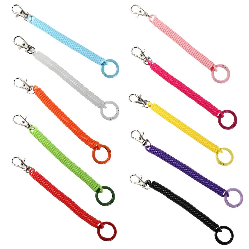 Holder Key Ring Spring Hook Stretchy Retractable Coil Springs Key Hooks Anti-lost Lobster Clasp Stretch Spring Coil Keyring