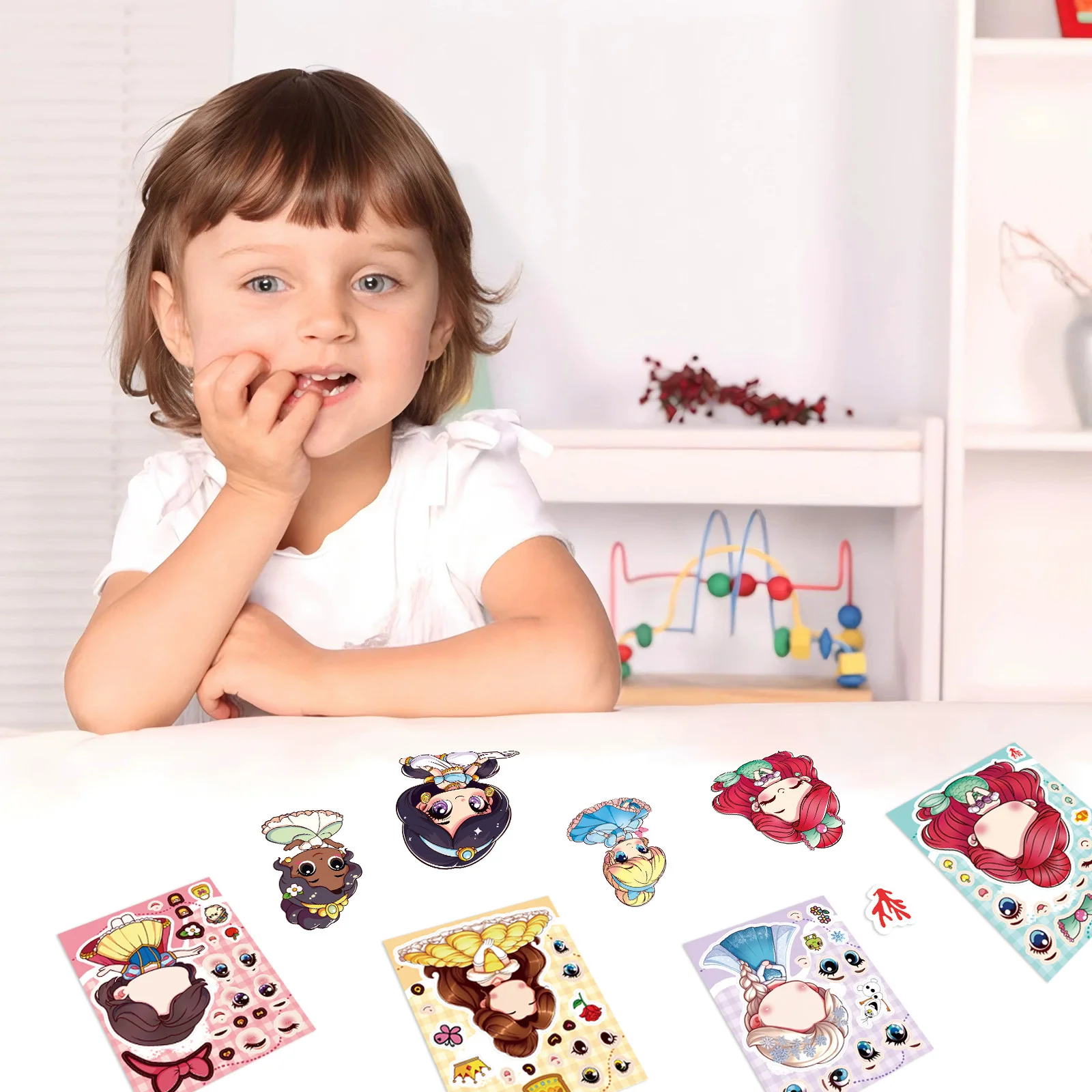 8/16 ورقة ديزني الأميرة لطيف لغز ملصق جعل الوجه خربش ألعاب أطفال هدية الديكور كوب ماء حقيبة الكمبيوتر المحمول الشارات #4