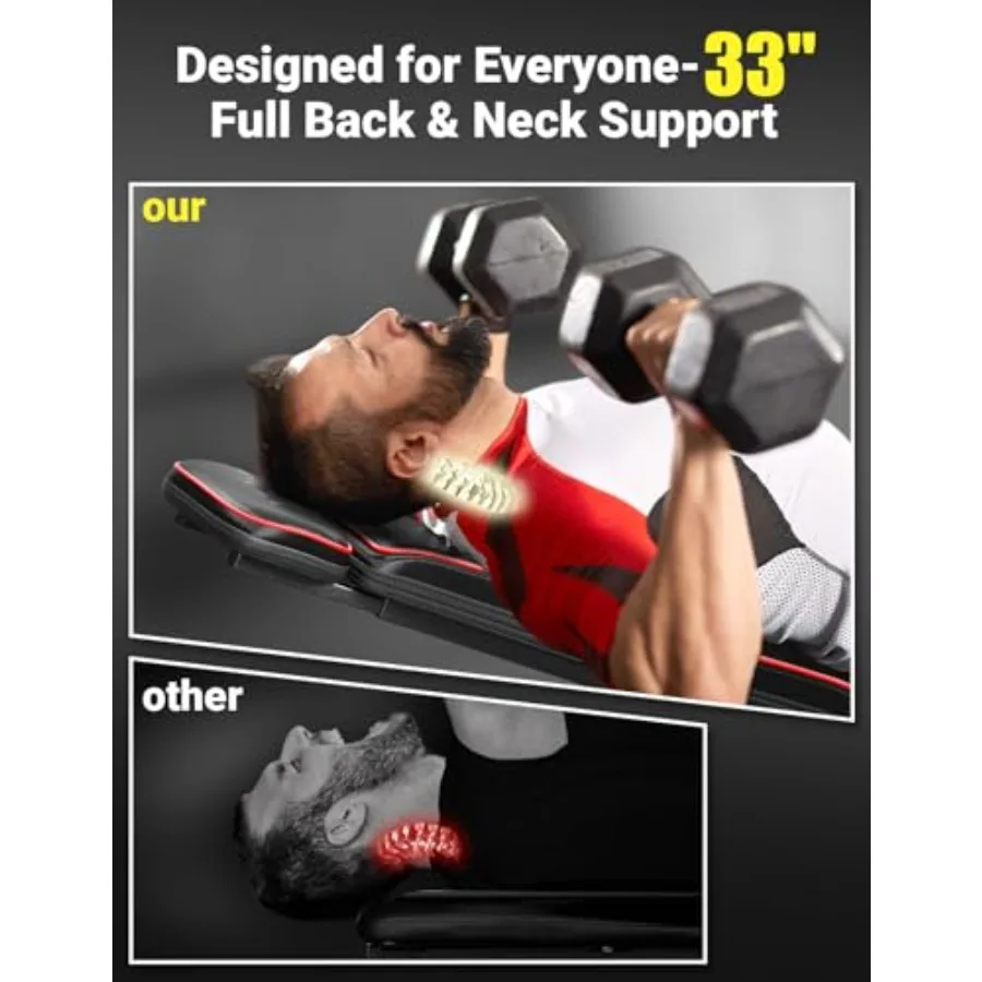 Adjustable Weight Bench 827LB Extended 32.3 Backrest for Tall Users 3-Second Foldable Workout Bench for Home Gym Decline/Flat/I
