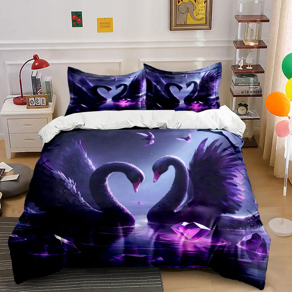 Elegant Swan Crystal Decor Set Multiple sizes kid's and adults' bedroom Exquisite 3PC bedding set, gift