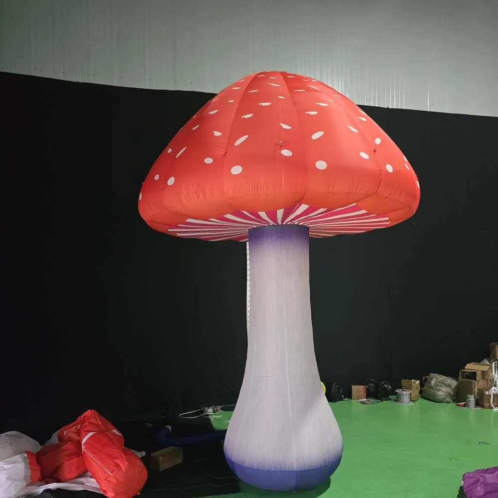 Seta inflable realista gigante con luces LED y soplador interior, modelo de seta púrpura realista, accesorios de decoración para escenario de fiesta