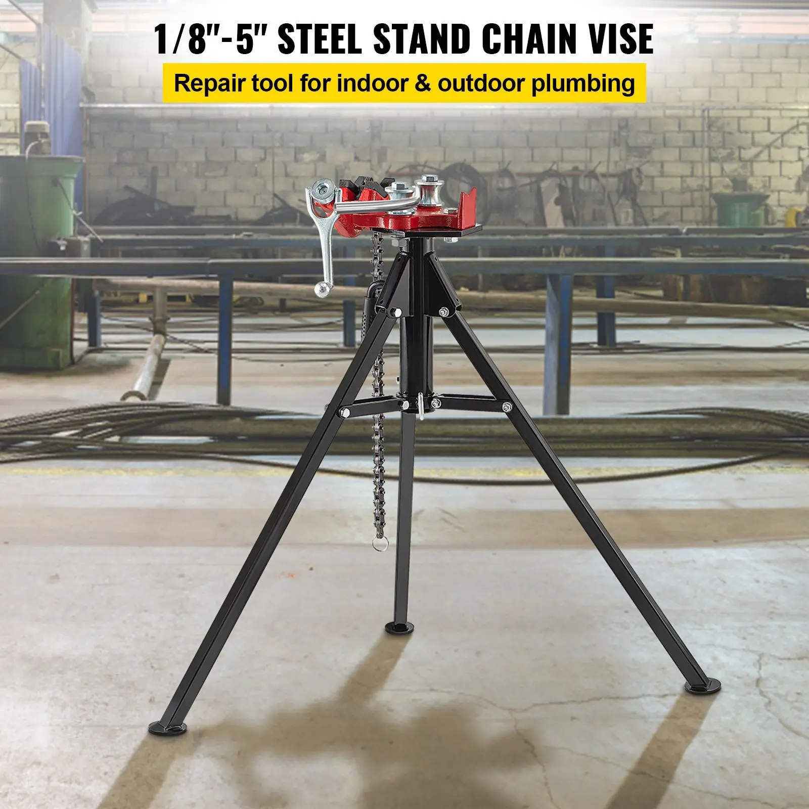 Tripod Pipe Chain Vise, 1/8\"-5\" Pipe Capacity, 36.4' Length Chain Vise Stand with Portable Folding Steel Legs, for Grabbing view 3