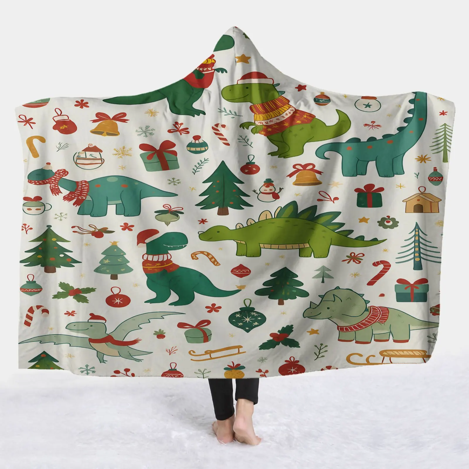 

1 шт., рождественская тема динозавра, многофункциональная фланелевая шаль, шляпа, одеяло, уникальный дизайн с принтом, мягкий, теплый