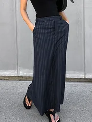 Bornladies Women's Commuting Slim Fit High Waisted Striped Skirt Autumn Retro Fashion Office Lady Slit Straight Leg Long Skirt