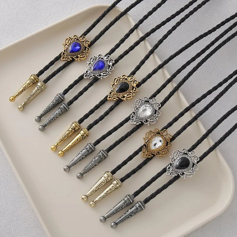 

Новый винтажный галстук-болочка с кристаллами для мужчин и женщин, рубашка с галстуком-бабочкой, кожаная веревка, модный аксессуар, элегантные ювелирные изделия, подарки