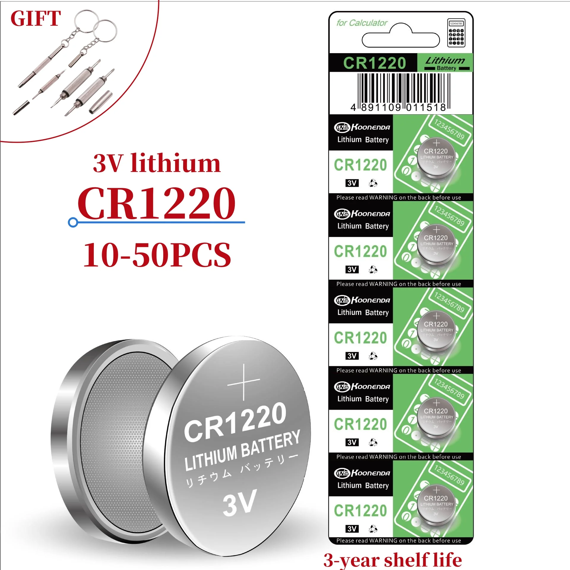 5-50pcs CR1220 3V Lithium Batteies CR 1220 ECR1220 GPCR1220 5012LC 45mAh Button Coin Cell Battery For Watch Car Remote Key