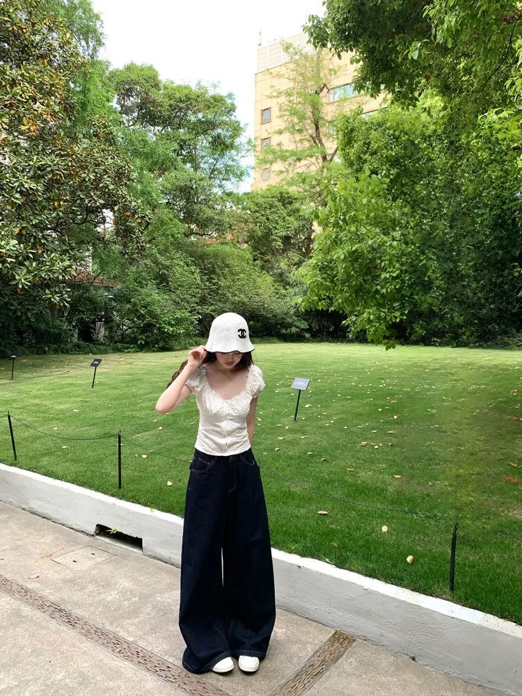 

Non-fading Retro Straight Leg Wide Leg Pants Chen Jiannan NNS Denim Original Cow Vintage iny Tead Color Blo Summer Jeans