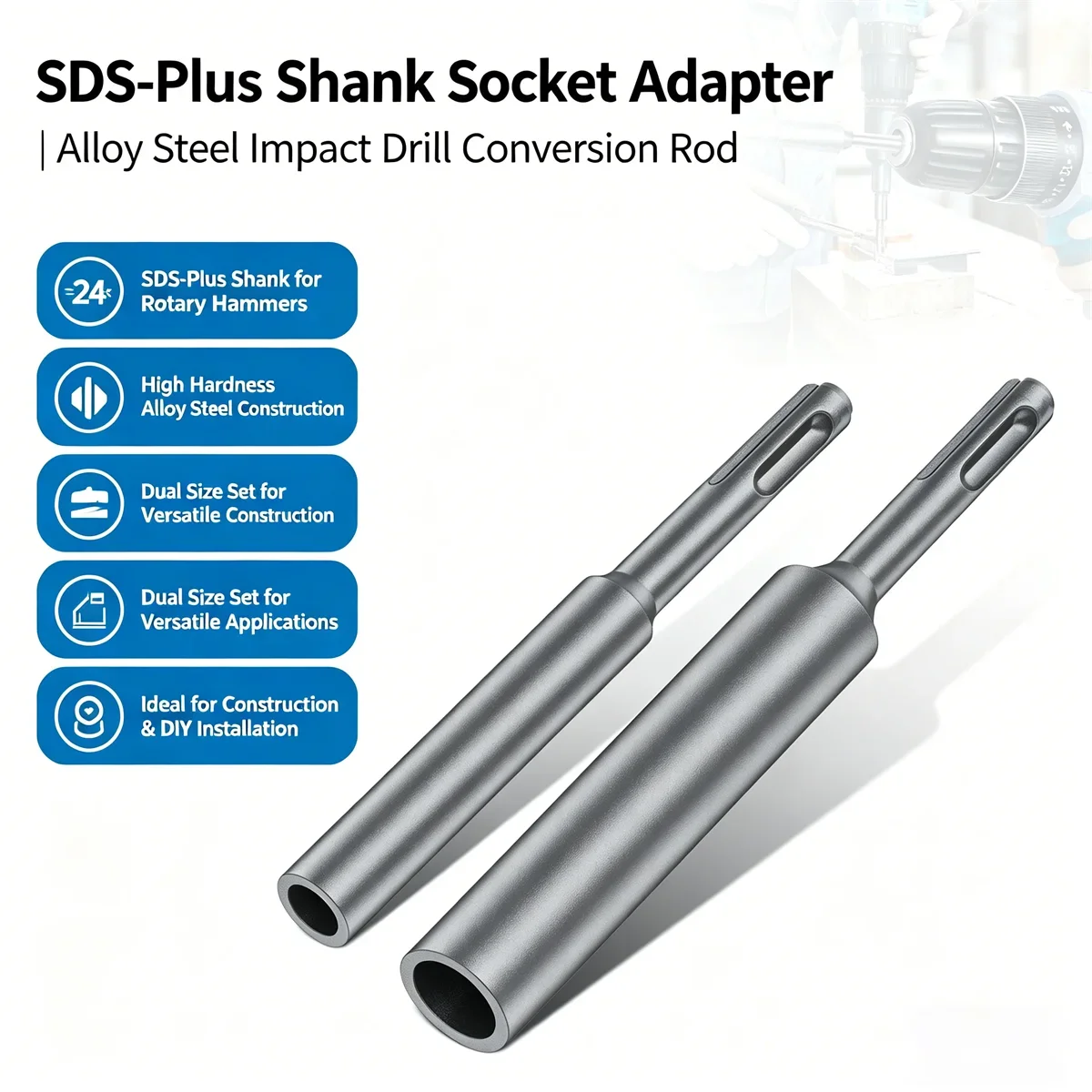 2Pcs SDS Plus Ground Rod Driver for 3/8" 5/8" 3/4" Grounding Rods Heavy Duty Earth Rod Rebar Driver Tool for Rotary Hammer Drill